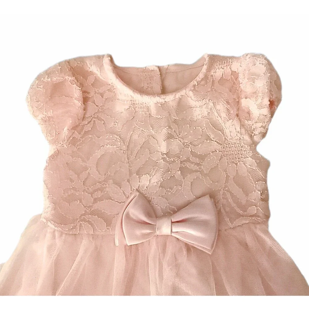 Nannette Baby Pink Lace Flower Petal Bubble Dress sz 24M Girls